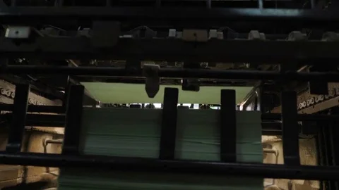 Offset Print on Vintage Old Printing Conveyor Machine in Retro Style Typography Stock Footage 83649437