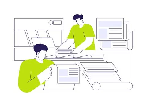 Offset printing abstract concept vector illustration. Ilustración de archivo