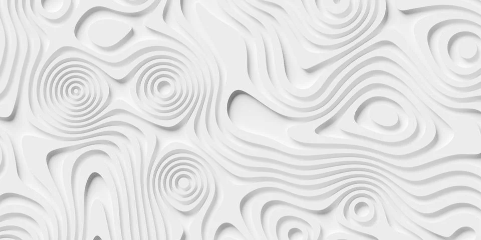 Offset white organic terrain height lines and circle shapes geometrical backg Stock Illustration
