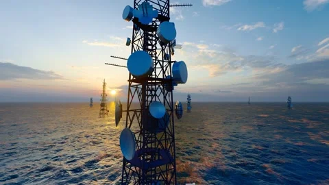 Offshore 5g mobile network signal tower Stock Footage 198980485
