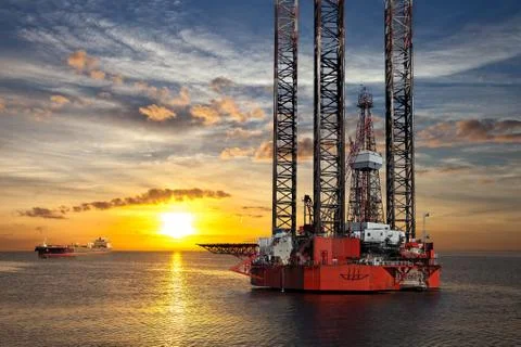 Offshore area at sunset Stock Photos