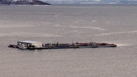Offshore Cod Fish Farm in Arctic Sea Near Ringvassøya Norway 스톡 동영상 334054939