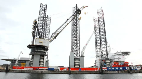 Offshore construction Jack up ready for work Stock Footage 39598879