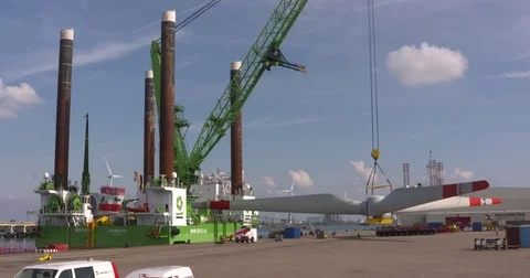 Offshore construction vessel Neptune operating at Eemshaven Stock Footage 80544633