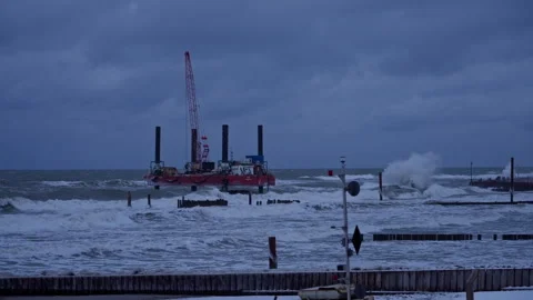 Offshore Crane Barge In Stormy Baltic Sea Svetlogorsk Stock Footage 327459017