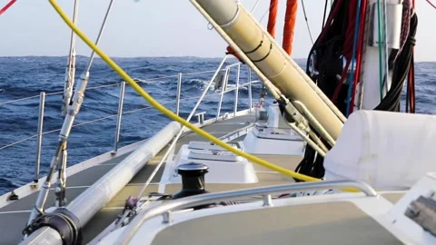 Offshore deep water sailing in Antarctica with sunset light Stock Footage 140090578