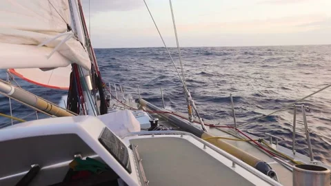 Offshore deep water sailing in Antarctica with sunset light Stock Footage 140090590