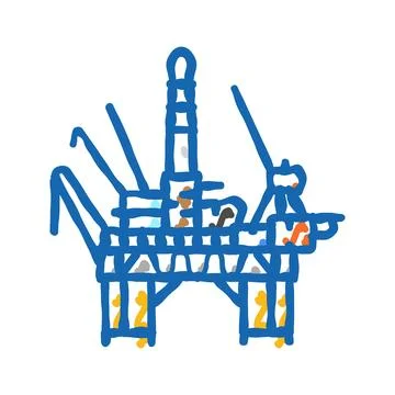 Offshore drilling petroleum engineer icon doodle illustration Illustrazione stock