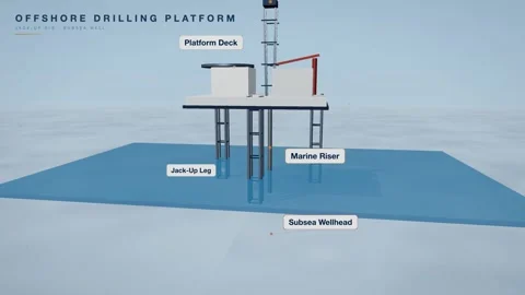 Offshore drilling platform jackup rig animation Stock Footage 339337327