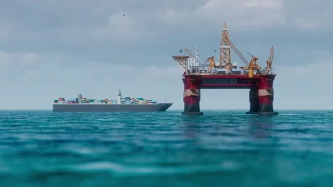 Offshore drilling platforms for oil and gas exploration and energy extraction 库存影片 313861416