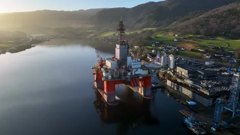 Offshore Drilling Rig Hercules at Westcon Shipyard for Maintenance Stock Footage 303428946