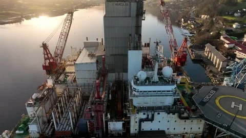 Offshore Drilling Rig Hercules at Westcon Shipyard for Maintenance Stock Footage 303428969