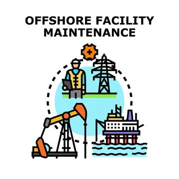 Offshore facility maintenance concept illustrating industrial services Stock Illustration