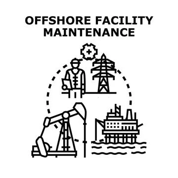 Offshore facility maintenance concept illustrating industrial services Illustrazione stock