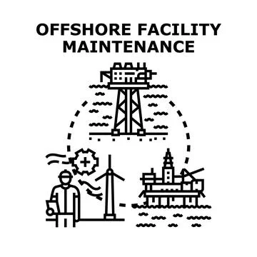Offshore facility maintenance service providing industrial energy production Stock Illustration