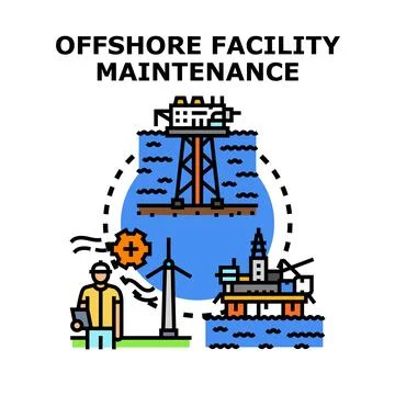 Offshore facility maintenance service providing industrial energy production Stock Illustration