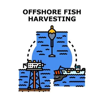 Offshore fish harvesting developing deep sea aquaculture and fishing Stock Illustration