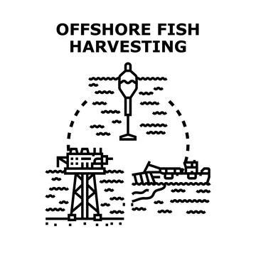 Offshore fish harvesting developing deep sea aquaculture and fishing Stock Illustration