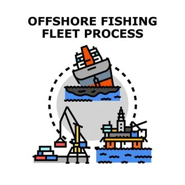Offshore fishing fleet process vector illustration Stock Illustration