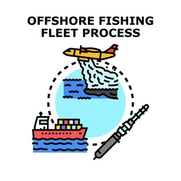 Offshore fishing fleet process vector icon concept Stock Illustration