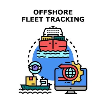 Offshore fleet tracking system managing global marine logistics Stock Illustration