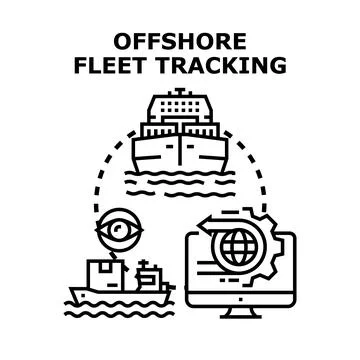 Offshore fleet tracking system managing global marine logistics Stock Illustration