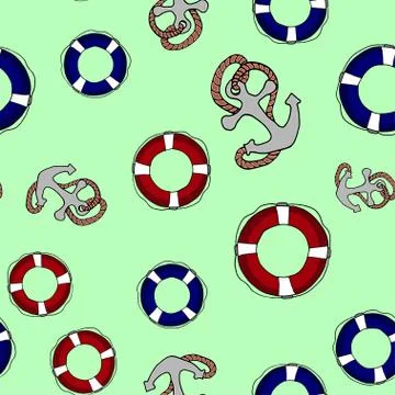 Offshore hand drawn seamless pattern seaman. Doodle marine background. Stock Illustration