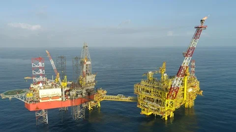 Offshore jack-up drilling rig and gas production platform Stock Footage 102462278