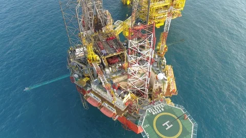 Offshore jack-up drilling rig and gas production platform Stock Footage 102480369