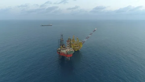 Offshore jack-up drilling rig and gas production platform Stock Footage 102480472