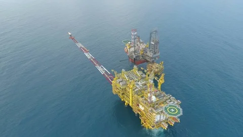 Offshore jack-up drilling rig and gas production platform Stock Footage 102480629