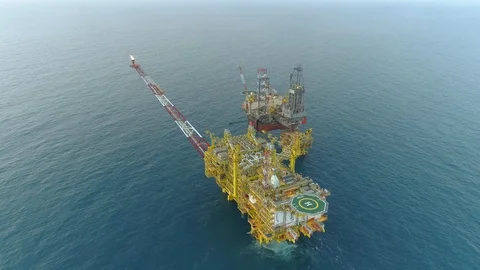 Offshore jack-up drilling rig and gas production platform Stock Footage 102480664