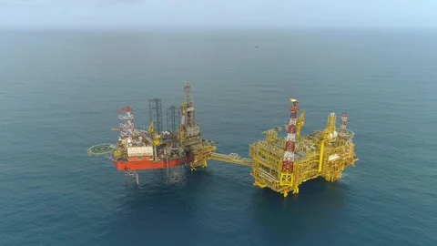 Offshore jack-up drilling rig and gas production platform Stock Footage 102481090