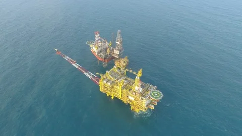 Offshore jack-up drilling rig and gas production platform Stock Footage 102481310