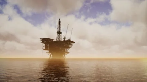 Offshore Jack Up Rig in The Middle of The Sea at Sunset Time Stock Footage 153931128