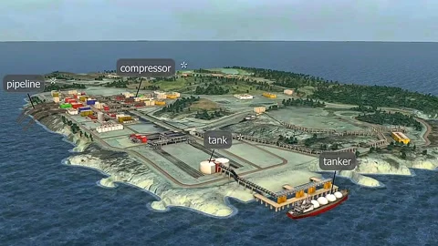 Offshore natural gas extraction platform 3D view Stock Footage 328534577