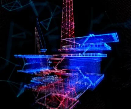 Offshore oil and gas processing platform, oil and gas industry to process raw Stock Illustration