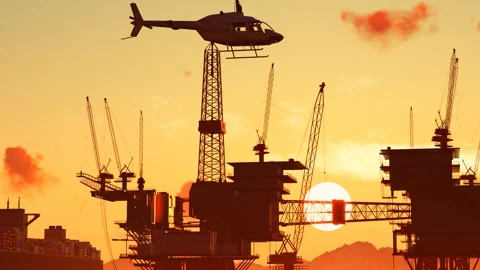 Offshore oil drilling platforms and crude oil extraction Stock Footage 328388819