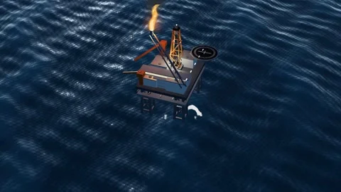 Offshore oil platform aerial blue hour dawn seascape loop 動画素材 343894170