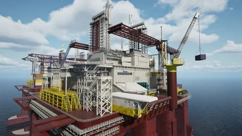 Offshore oil platform doing seabed drilling in harsh conditions Video stock 323145874