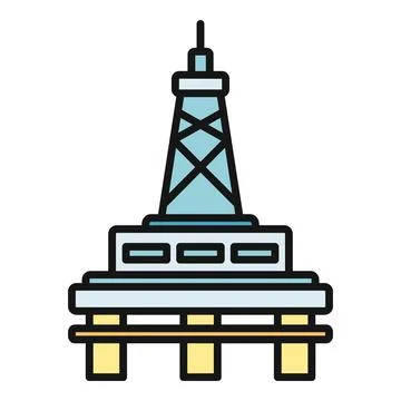 Offshore oil platform drilling extracting fossil fuel icon Stock Illustration