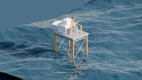 Offshore oil platform dynamic ocean rotating loop Видео 340486256