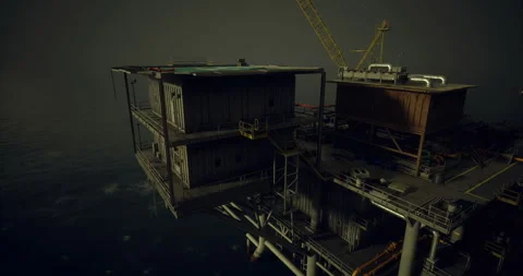 Offshore oil platform located in the ocean during night hours Stock Footage 327254740