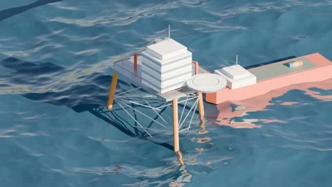 Offshore oil platform on the open ocean rotating with dynamic waves Stock Footage 340630421