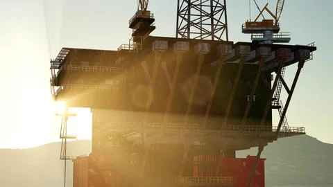 An offshore oil platform at sunset light Stock Illustration