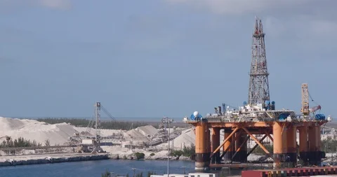 Offshore Oil Rig Drilling Platform Along Ocean Stock Footage 125172513