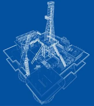 Offshore oil rig drilling platform concept. Vector Illustrazione stock