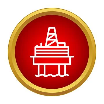Offshore oil rig drilling platform icon with red circle Stock Illustration