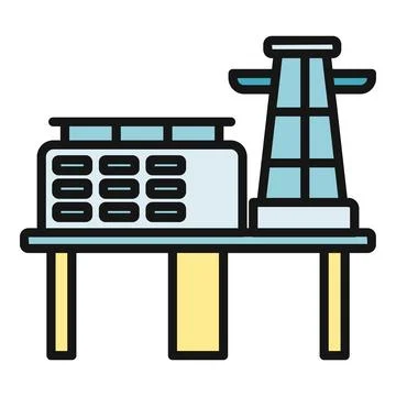 Offshore oil rig platform extracting fossil fuel icon Stock Illustration