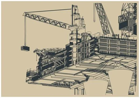Offshore oil rig platform illustration Ilustración de archivo